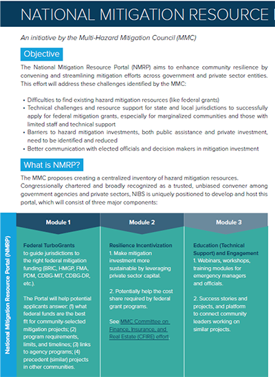 NIBS calls to establish a National Mitigation Resource Portal